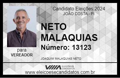 Candidato NETO MALAQUIAS 2024 - JOÃO COSTA - Eleições