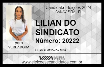 Candidato LILIAN DO SINDICATO 2024 - CANAVIEIRA - Eleições