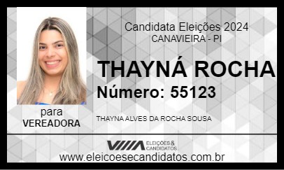 Candidato THAYNÁ ROCHA 2024 - CANAVIEIRA - Eleições