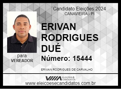 Candidato ERIVAN RODRIGUES DUÉ 2024 - CANAVIEIRA - Eleições