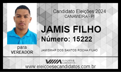 Candidato JAMIS FILHO 2024 - CANAVIEIRA - Eleições