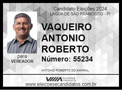 Candidato VAQUEIRO ANTONIO ROBERTO 2024 - LAGOA DE SÃO FRANCISCO - Eleições