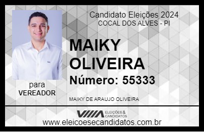 Candidato MAIKY OLIVEIRA 2024 - COCAL DOS ALVES - Eleições