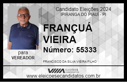 Candidato FRANÇUÁ VIEIRA 2024 - IPIRANGA DO PIAUÍ - Eleições