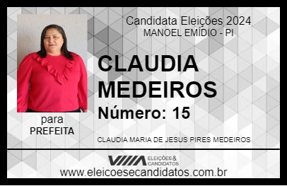 Candidato CLAUDIA MEDEIROS 2024 - MANOEL EMÍDIO - Eleições