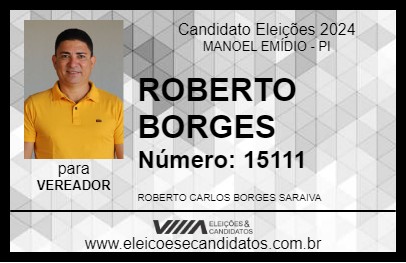 Candidato ROBERTO BORGES 2024 - MANOEL EMÍDIO - Eleições