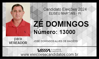 Candidato ZÉ DOMINGOS 2024 - ELISEU MARTINS - Eleições