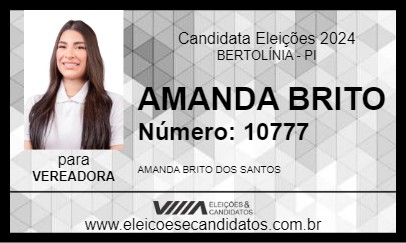 Candidato AMANDA BRITO 2024 - BERTOLÍNIA - Eleições