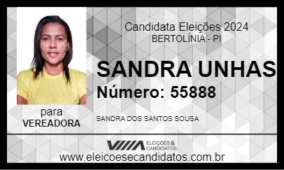 Candidato SANDRA UNHAS 2024 - BERTOLÍNIA - Eleições