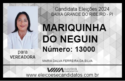 Candidato MARIQUINHA DO NEGUIN 2024 - BAIXA GRANDE DO RIBEIRO - Eleições