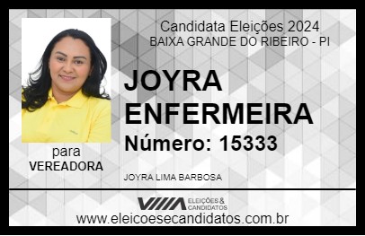 Candidato JOYRA ENFERMEIRA 2024 - BAIXA GRANDE DO RIBEIRO - Eleições