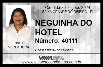 Candidato NEGUINHA DO HOTEL 2024 - BAIXA GRANDE DO RIBEIRO - Eleições