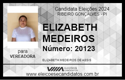 Candidato ELIZABETH MEDEIROS 2024 - RIBEIRO GONÇALVES - Eleições