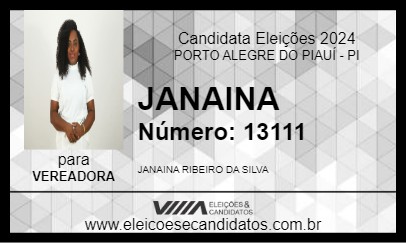 Candidato JANAINA 2024 - PORTO ALEGRE DO PIAUÍ - Eleições