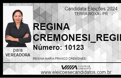 Candidato REGINA CREMONESI_REGININHA 2024 - TERRA ROXA - Eleições