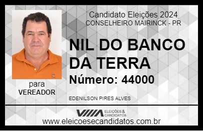 Candidato NIL DO BANCO DA TERRA 2024 - CONSELHEIRO MAIRINCK - Eleições