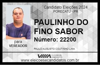 Candidato PAULINHO DO FINO SABOR 2024 - PORECATU - Eleições