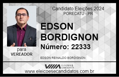 Candidato EDSON BORDIGNON 2024 - PORECATU - Eleições