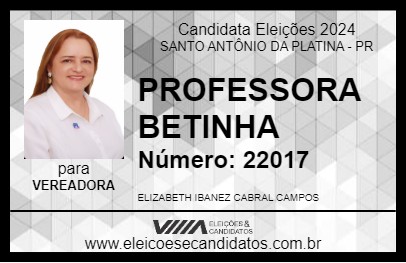 Candidato PROFESSORA BETINHA 2024 - SANTO ANTÔNIO DA PLATINA - Eleições