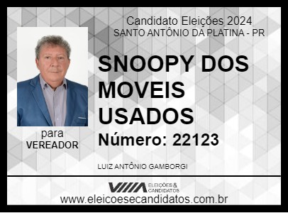 Candidato SNOOPY DOS MOVEIS USADOS 2024 - SANTO ANTÔNIO DA PLATINA - Eleições