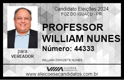 Candidato PROFESSOR WILLIAM NUNES 2024 - FOZ DO IGUAÇU - Eleições