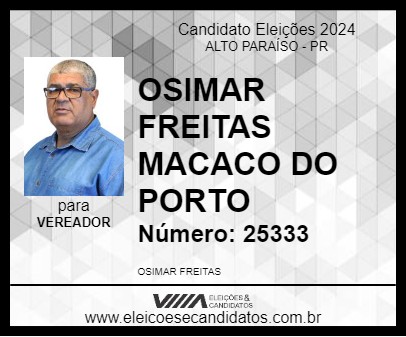 Candidato OSIMAR FREITAS MACACO DO PORTO 2024 - ALTO PARAÍSO - Eleições