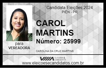 Candidato CAROL MARTINS 2024 - PIÊN - Eleições