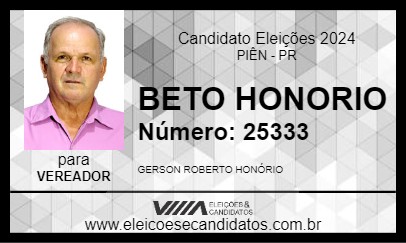 Candidato BETO HONORIO 2024 - PIÊN - Eleições