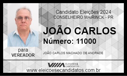 Candidato JOÃO CARLOS 2024 - CONSELHEIRO MAIRINCK - Eleições