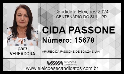 Candidato CIDA PASSONE 2024 - CENTENÁRIO DO SUL - Eleições