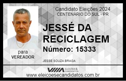 Candidato JESSÉ DA RECICLAGEM 2024 - CENTENÁRIO DO SUL - Eleições