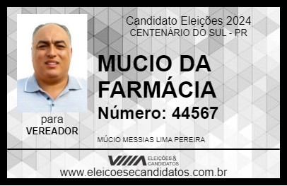 Candidato MUCIO DA FARMÁCIA 2024 - CENTENÁRIO DO SUL - Eleições