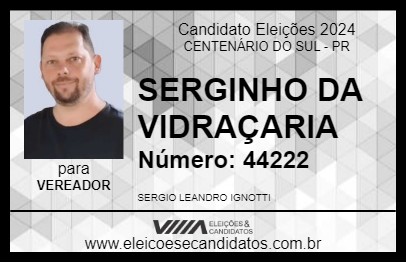 Candidato SERGINHO DA VIDRAÇARIA 2024 - CENTENÁRIO DO SUL - Eleições