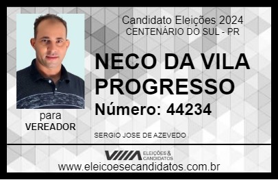 Candidato NECO DA VILA PROGRESSO 2024 - CENTENÁRIO DO SUL - Eleições