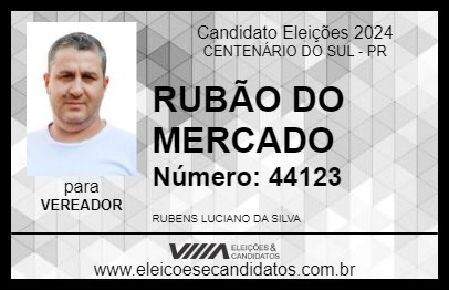 Candidato RUBÃO DO MERCADO 2024 - CENTENÁRIO DO SUL - Eleições