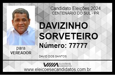 Candidato DAVIZINHO SORVETEIRO 2024 - CENTENÁRIO DO SUL - Eleições