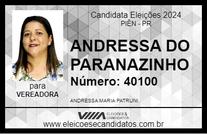 Candidato ANDRESSA DO PARANAZINHO 2024 - PIÊN - Eleições