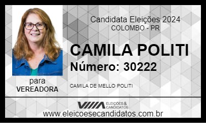 Candidato CAMILA POLITI 2024 - COLOMBO - Eleições