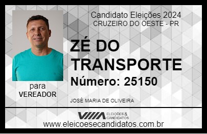 Candidato ZÉ DO TRANSPORTE 2024 - CRUZEIRO DO OESTE - Eleições