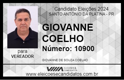 Candidato GIOVANNE COELHO 2024 - SANTO ANTÔNIO DA PLATINA - Eleições