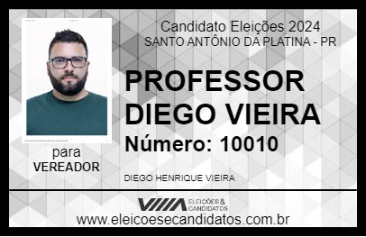 Candidato PROFESSOR DIEGO VIEIRA 2024 - SANTO ANTÔNIO DA PLATINA - Eleições