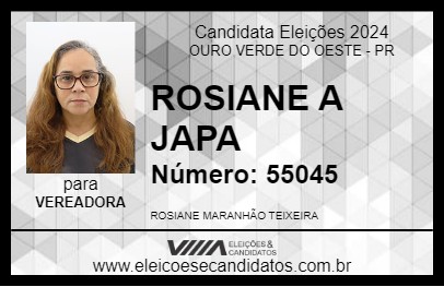 Candidato ROSIANE A JAPA 2024 - OURO VERDE DO OESTE - Eleições