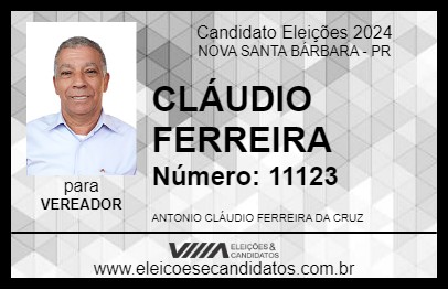 Candidato CLÁUDIO FERREIRA 2024 - NOVA SANTA BÁRBARA - Eleições