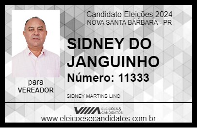 Candidato SIDNEY DO JANGUINHO 2024 - NOVA SANTA BÁRBARA - Eleições