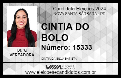 Candidato CINTIA DO BOLO 2024 - NOVA SANTA BÁRBARA - Eleições