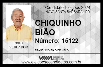 Candidato CHIQUINHO BIÃO 2024 - NOVA SANTA BÁRBARA - Eleições