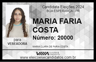 Candidato MARIA FARIA COSTA 2024 - BOA ESPERANÇA - Eleições