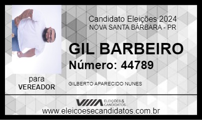 Candidato GIL BARBEIRO 2024 - NOVA SANTA BÁRBARA - Eleições