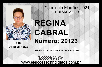 Candidato REGINA CABRAL 2024 - ROLÂNDIA - Eleições