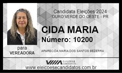 Candidato CIDA MARIA(CANTORA) 2024 - OURO VERDE DO OESTE - Eleições